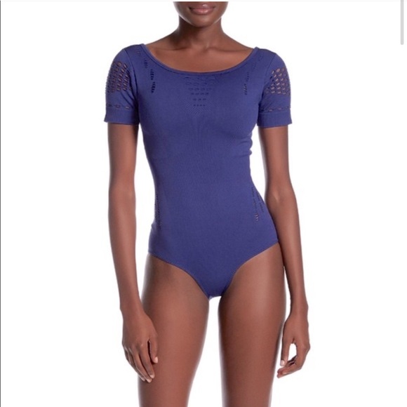 IVY PARK Tops - IVY PARK Perforated Jersey Bodysuit Seamless Navy